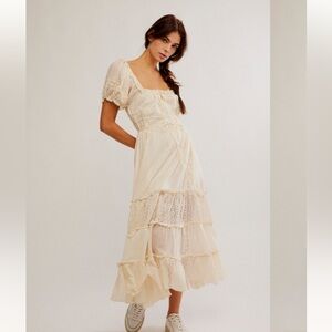 Free People Falling Sun Midi Dress in Tea— Cream sz L
